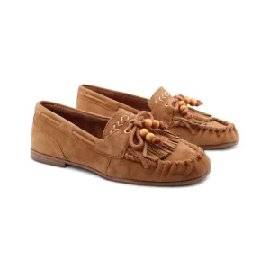 Mocassino in suede con frange e fiocco