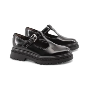 Ballerina vegan t-strap nera lucida