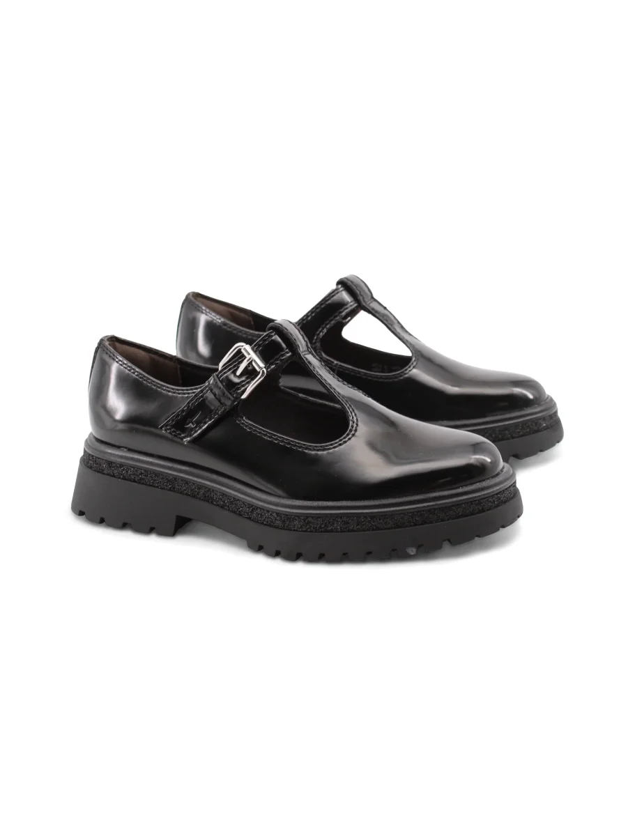 Ballerina vegan t-strap nera lucida