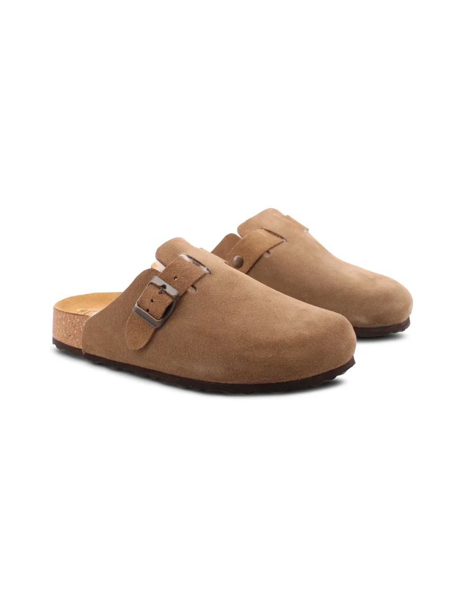 Sabot scamosciato con pelliccia donna