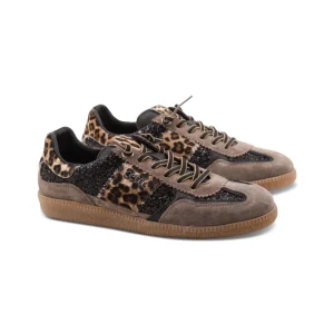 Sneaker animalier con glitter da donna