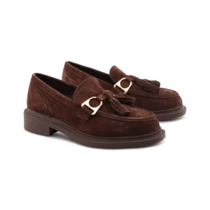 Mocassino scamosciato con nappine donna