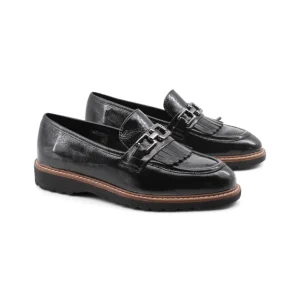 Mocassino in vernice con frange donna