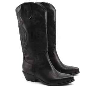 Stivale texano nero in pelle da donna