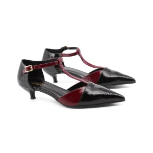 Kitten heel t-bar in vernice da donna