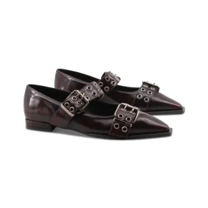 Ballerina bordeaux con fibbie e borchie