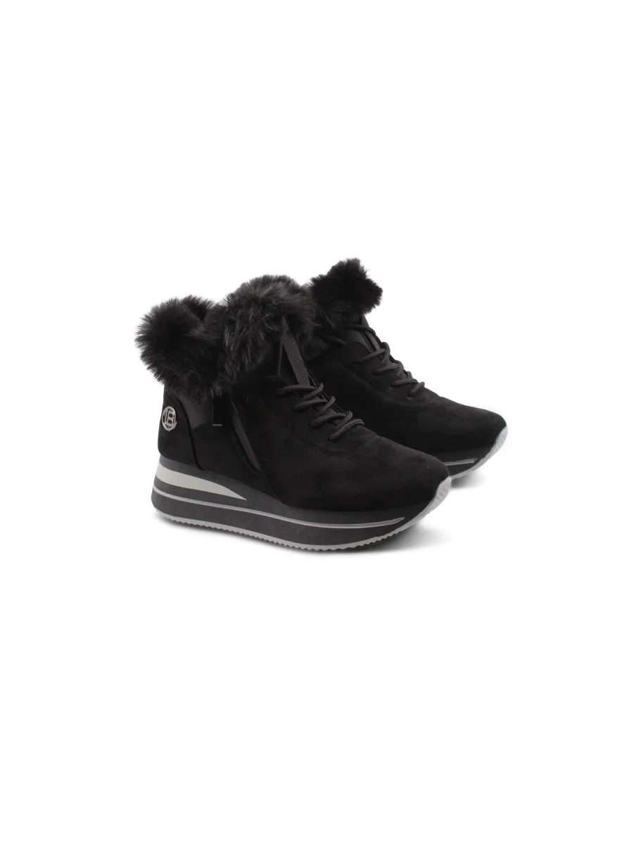 Sneaker zeppa con pelliccia da donna