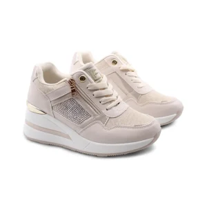 Sneaker zeppa con strass e glitter