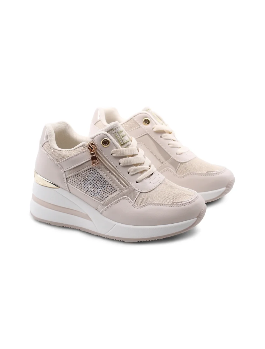 Sneaker zeppa con strass e glitter