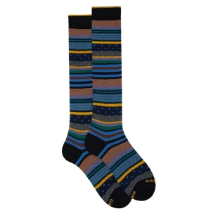 Calza lunga fantasia mix righe e pois