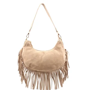 Borsa scamosciata con frange da donna
