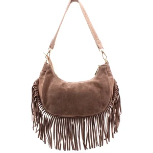 Borsa scamosciata con frange da donna
