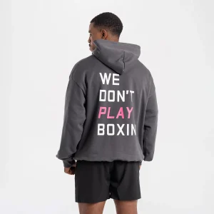 Felpa Boxraw We Don't Play Boxing oversize con cappuccio Grigio-rosa