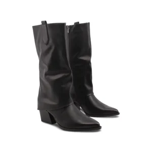 Stivale texano nero con risvolto donna