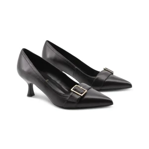 Décolleté nera con fibbia oro da donna