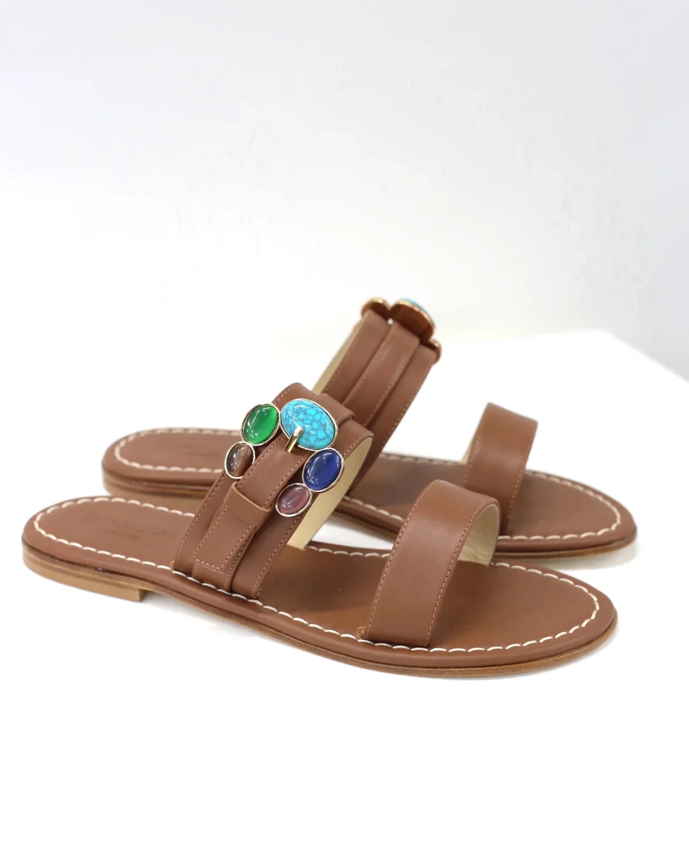 Ciabattina doppia fascia pelle cuoio