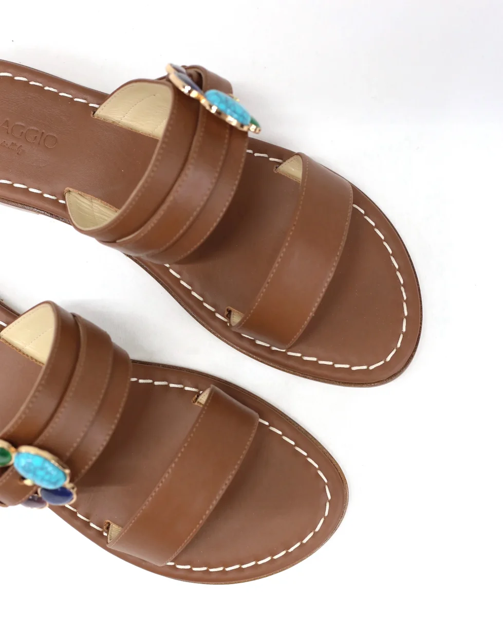 Ciabattina doppia fascia pelle cuoio - immagine 4