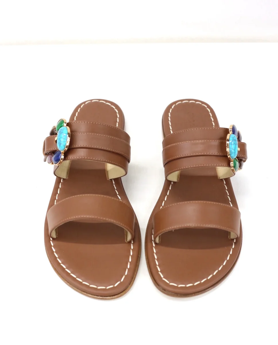 Ciabattina doppia fascia pelle cuoio - immagine 5