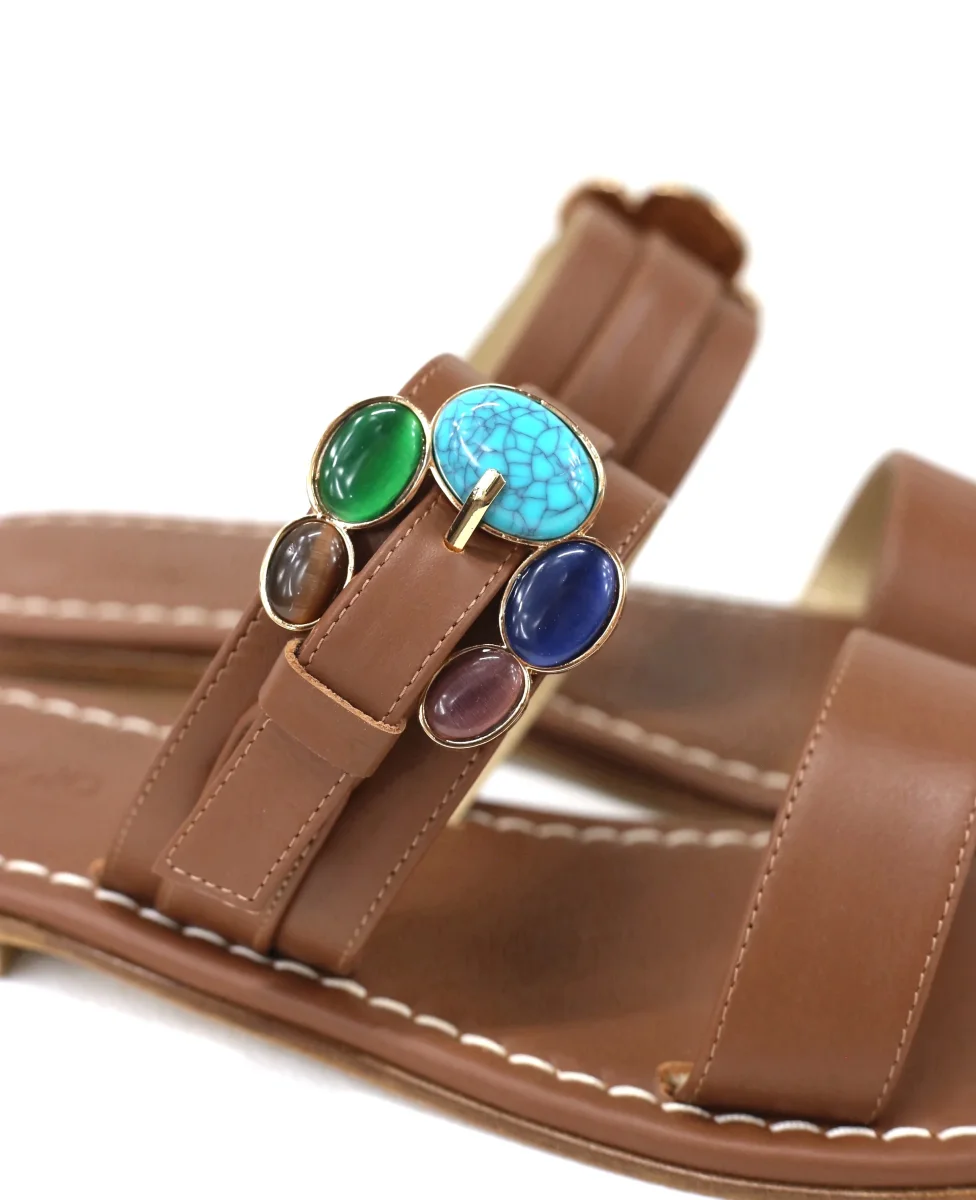 Ciabattina doppia fascia pelle cuoio - immagine 3