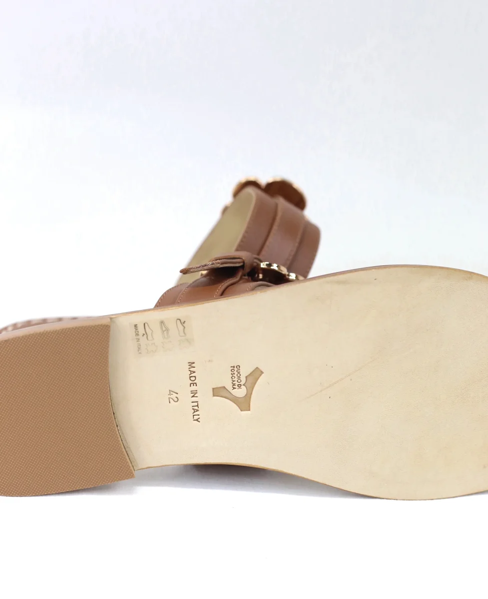 Ciabattina doppia fascia pelle cuoio - immagine 6