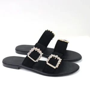 Ciabattina doppia fascia camoscio nero