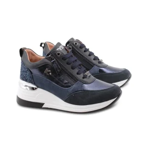 Sneaker zeppa con glitter e doppia zip