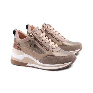 Sneaker zeppa con glitter e doppia zip