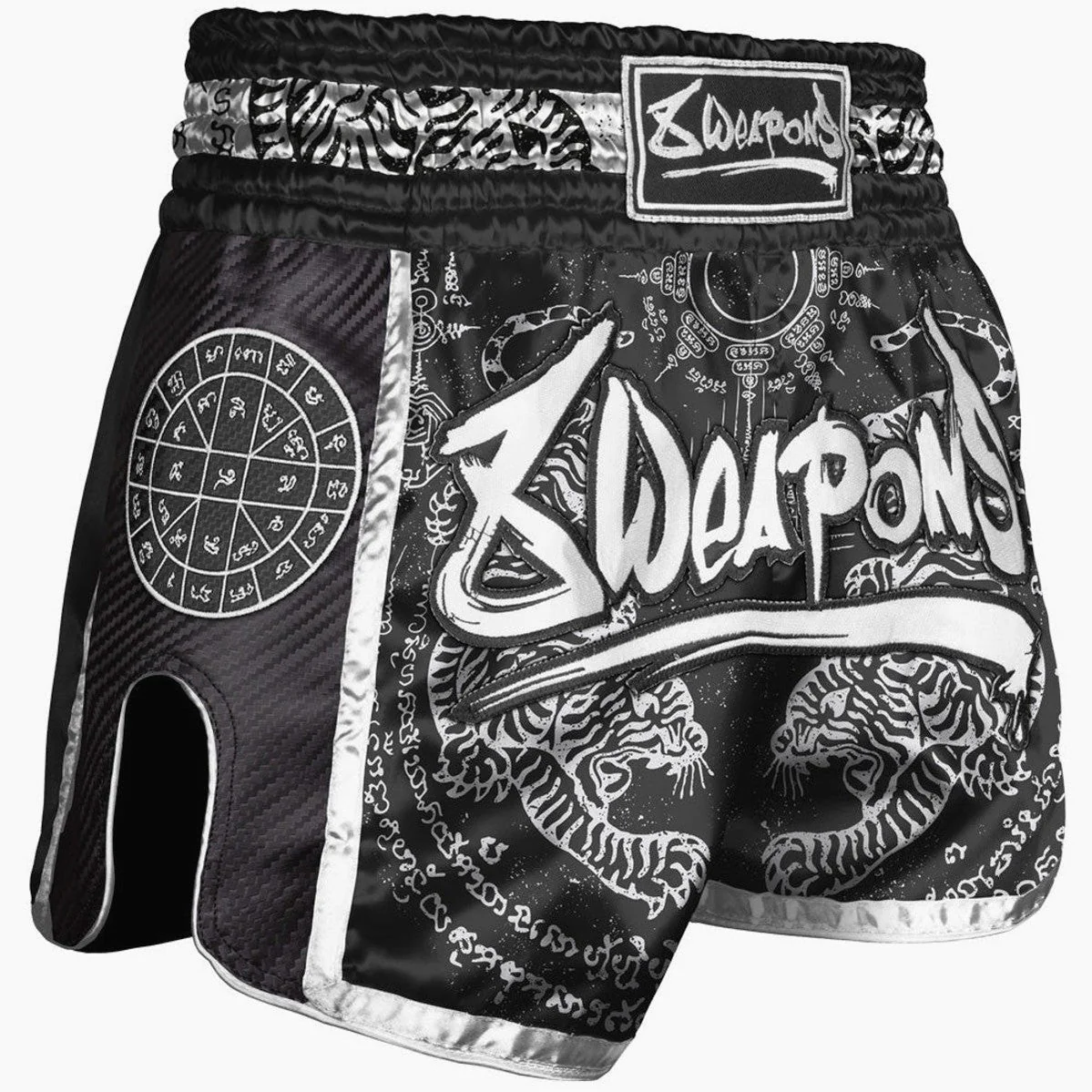 Pantaloncini kick-thai 8 Weapons Carbon Sak Yant Tigers